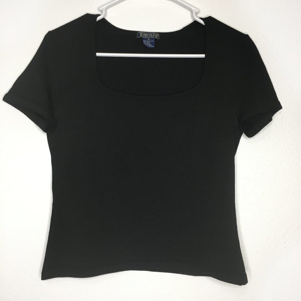 VTG HAROLD'S Black Silk Dark Academia Top Blouse MEDIUM